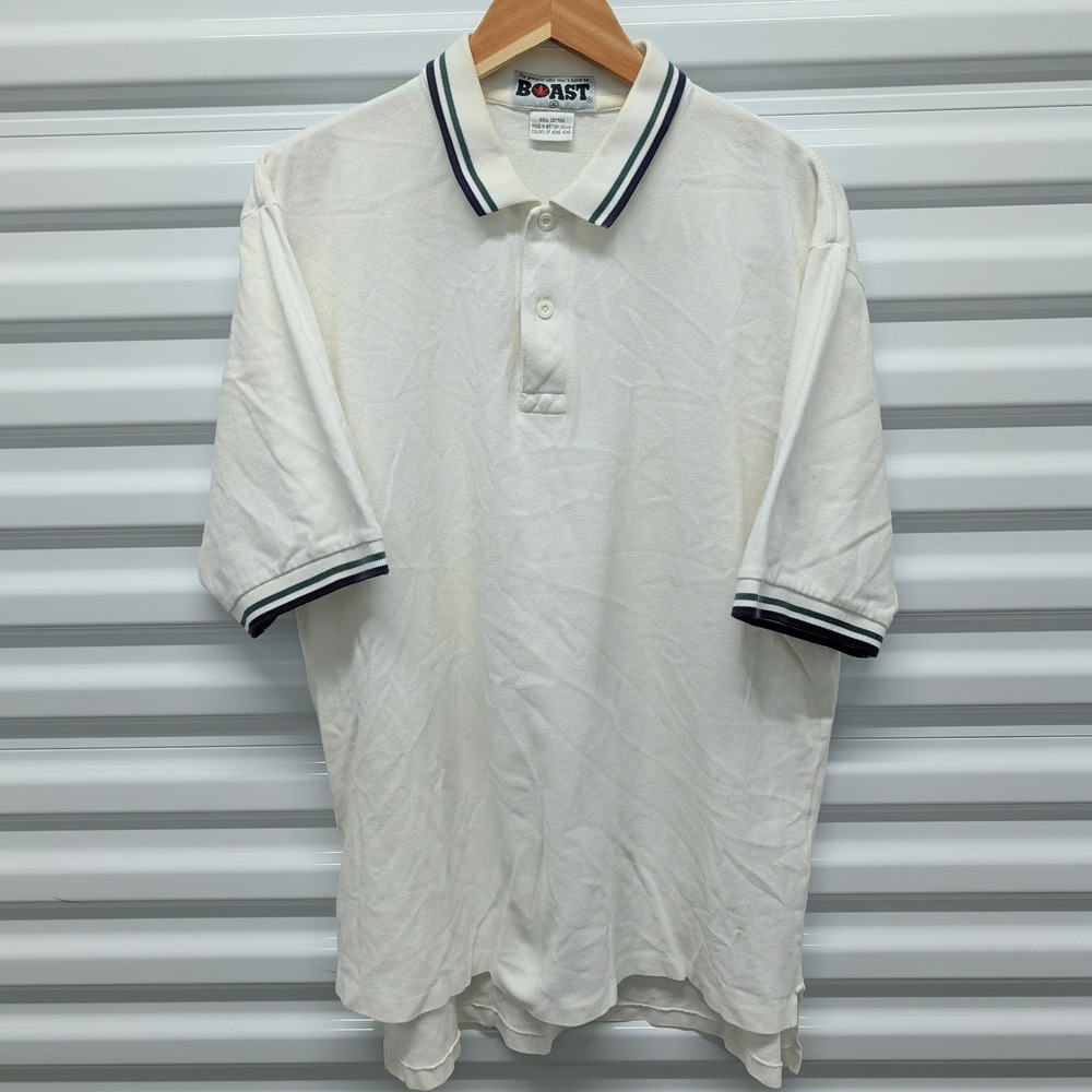 Boast Polo Shirt Size XL Mens White Cotton Vintage 90s Tipped Tennis Golf Pique — photo 3